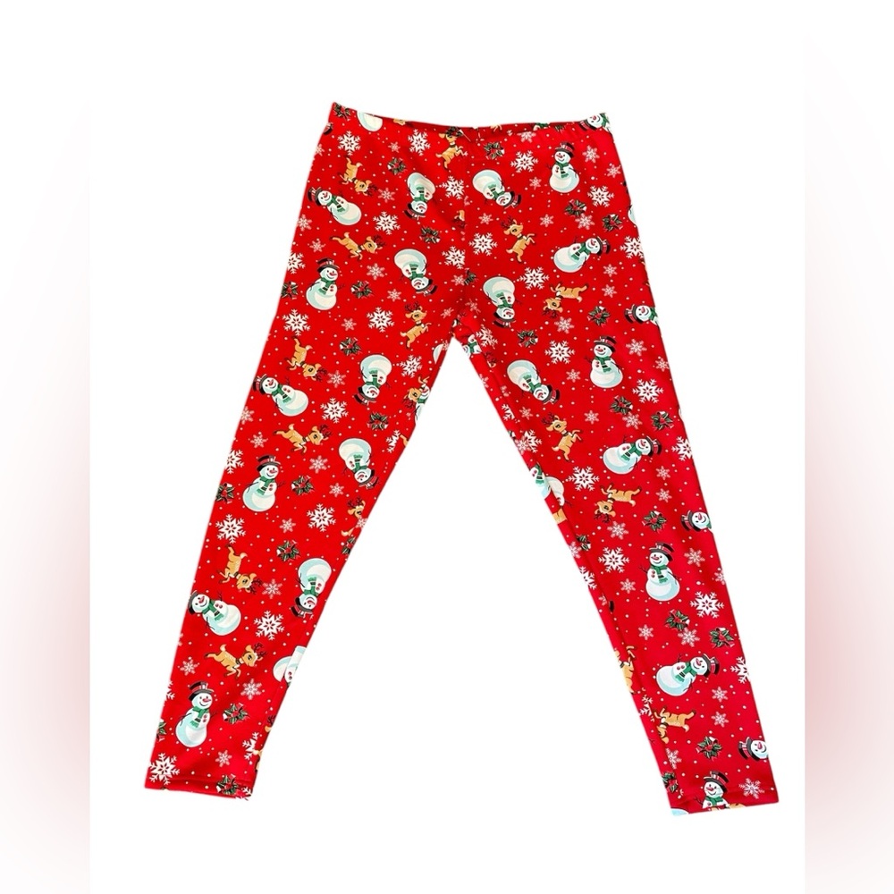 Juniors Christmas Holiday snowmen Rudolph red fleece Lined Leggings XXL 2XL 19
